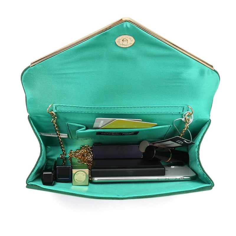 CHARMING TAILOR Faux Suede Clutch Bag Elegant Metal Binding Evening Purse for Wedding/Prom/Black-Tie Events (Green) - Image 4